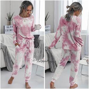 LAST L Pink with white tie dye pant lounge set